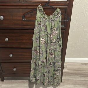 Entro Green Pink Ruffled Tiered Sundress